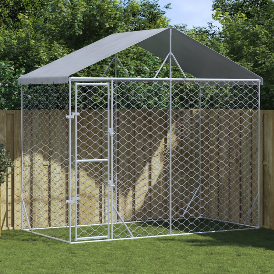 Hondenkennel Met Dak 3X1,5X2,5 M Gegalvaniseerd Staal Zilver 3 x 1.5 x 2.5 m
