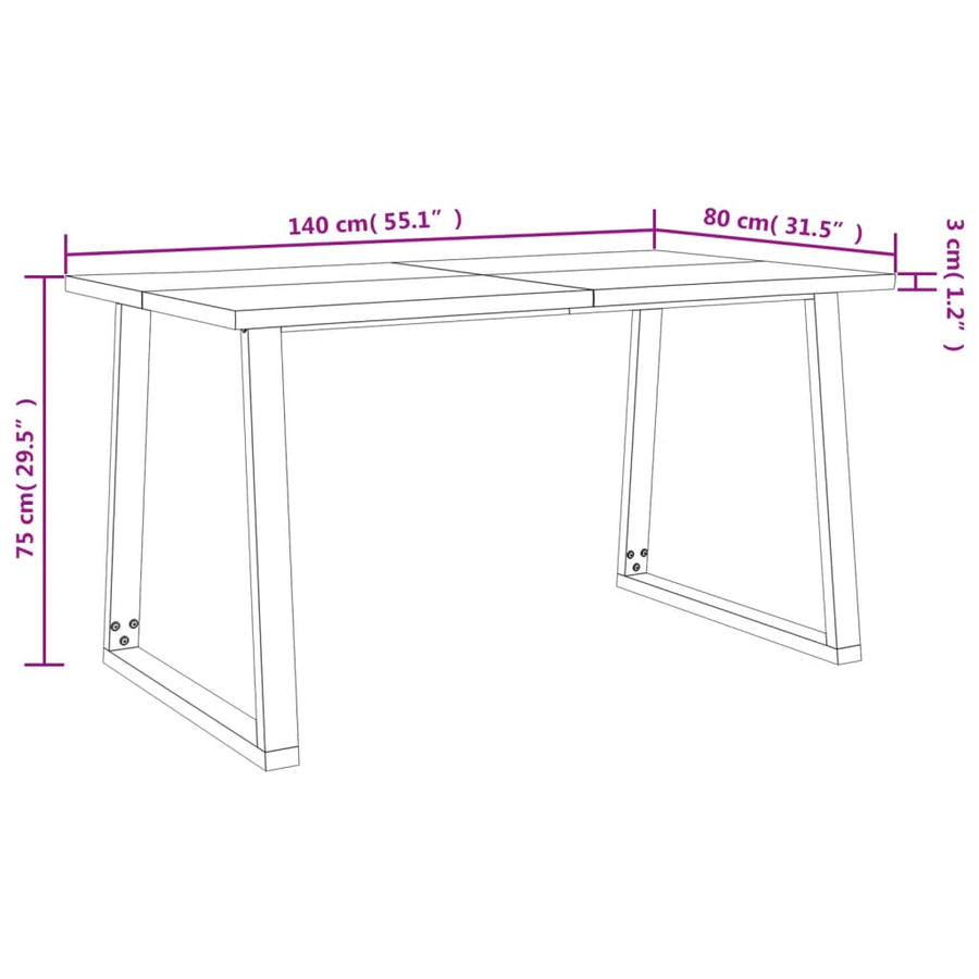 Eettafel Met Natuurlijke Rand Massief Acaciahout 140 x 80 x 75 cm
