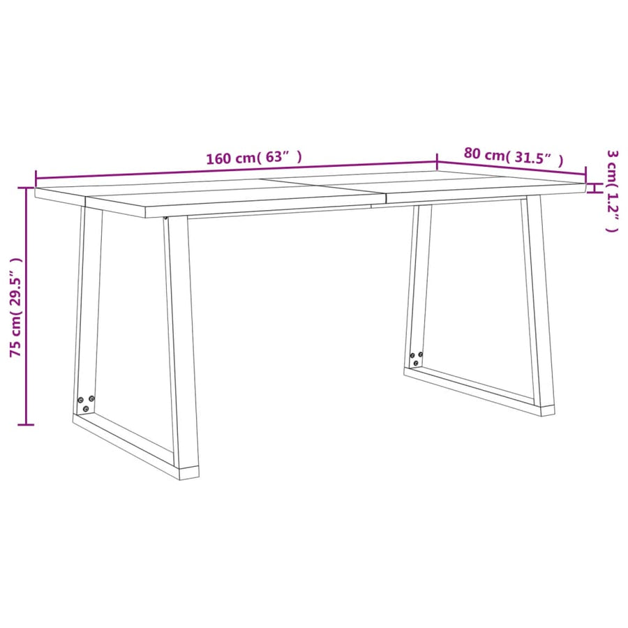 Eettafel Met Natuurlijke Rand Massief Acaciahout 160 x 80 x 75 cm