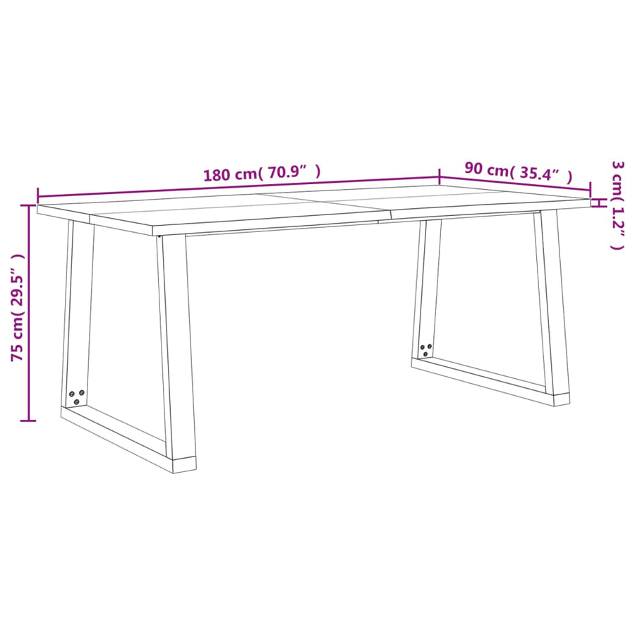 Eettafel Met Natuurlijke Rand Massief Acaciahout 180 x 90 x 75 cm