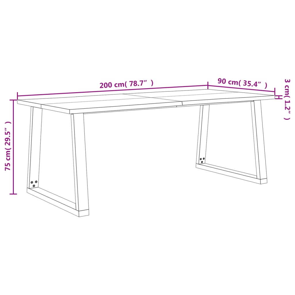 Eettafel Met Natuurlijke Rand Massief Acaciahout 200 x 90 x 75 cm