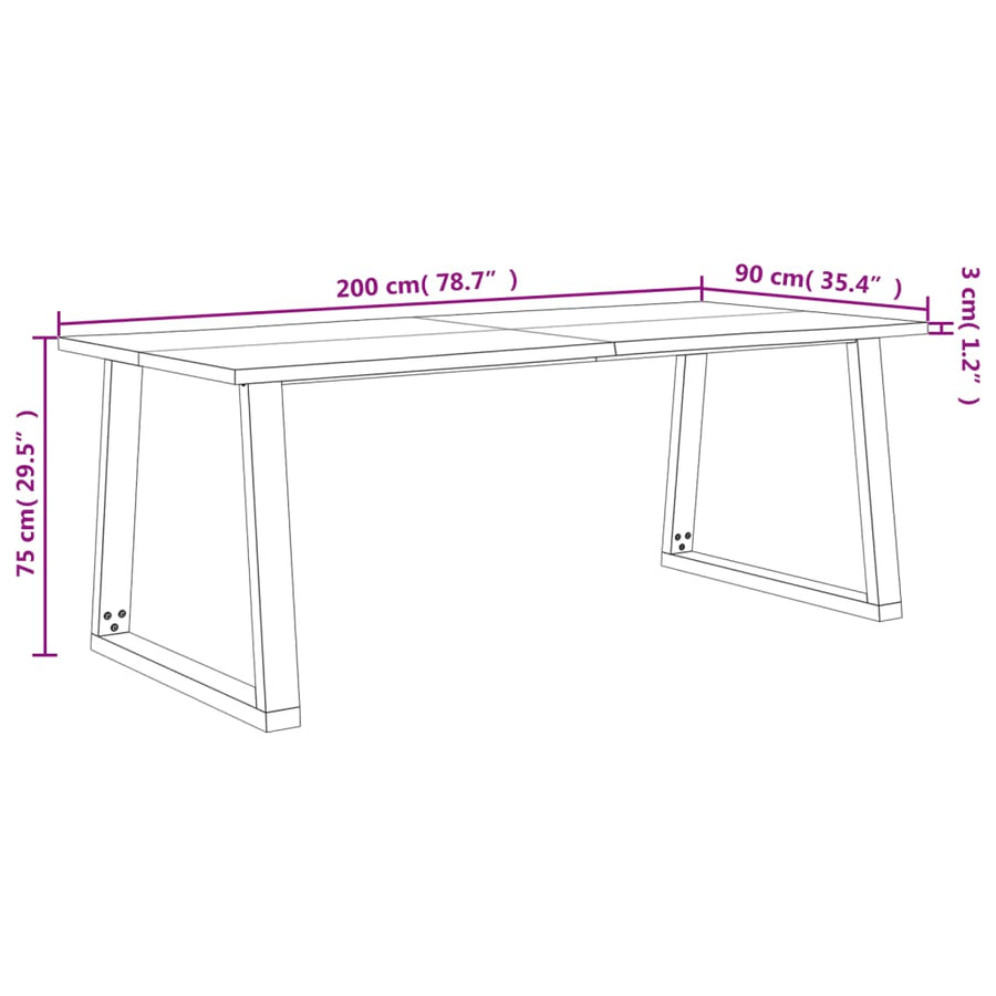 Eettafel Met Natuurlijke Rand Massief Acaciahout 200 x 90 x 75 cm