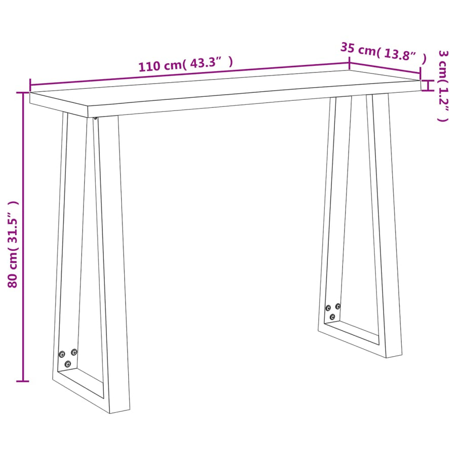 Wandtafel Met Natuurlijke Rand 110X35X80 Cm Massief Acaciahout 110 x 35 x 80 cm