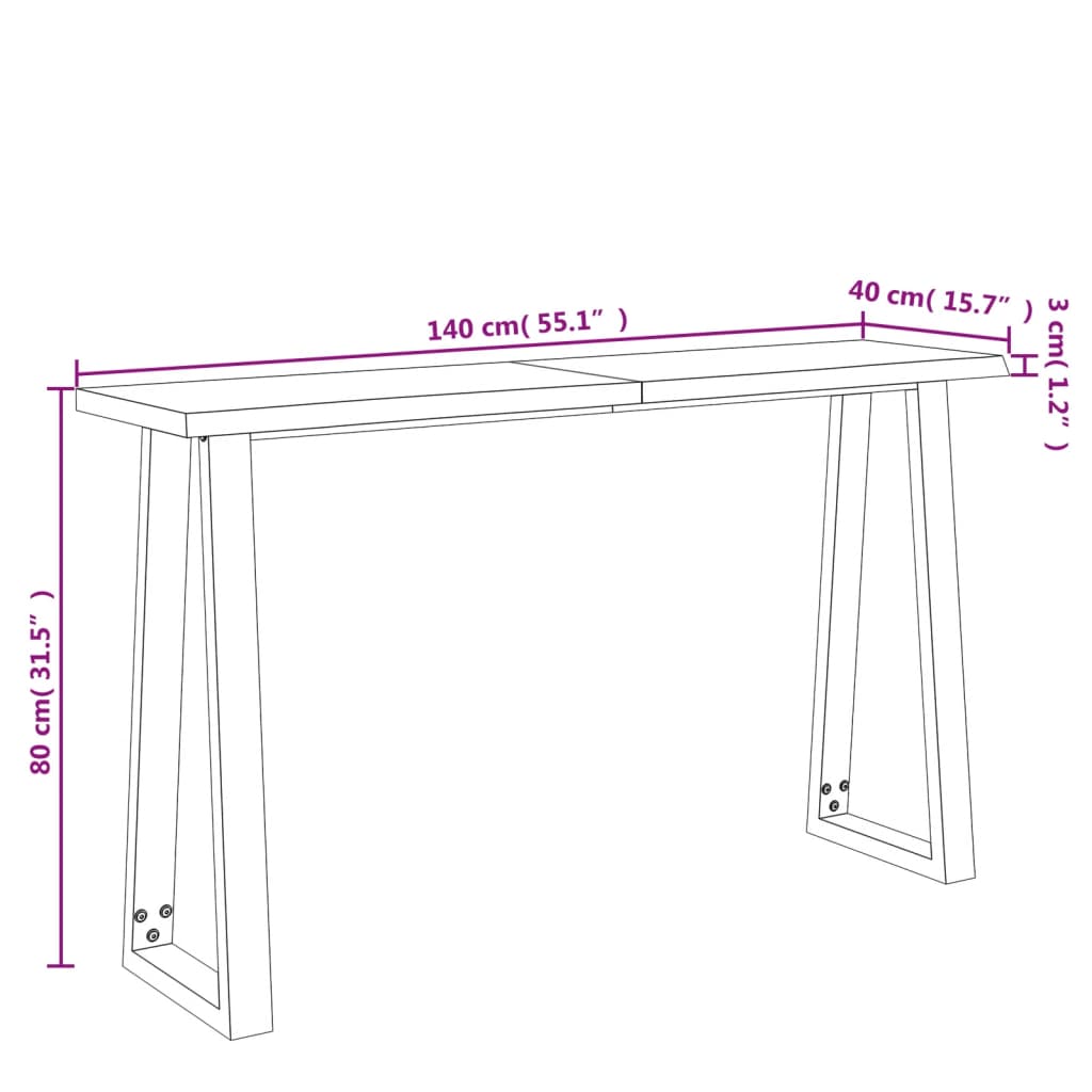 Wandtafel Met Natuurlijke Rand 140X40X80 Cm Massief Acaciahout 140 x 40 x 80 cm