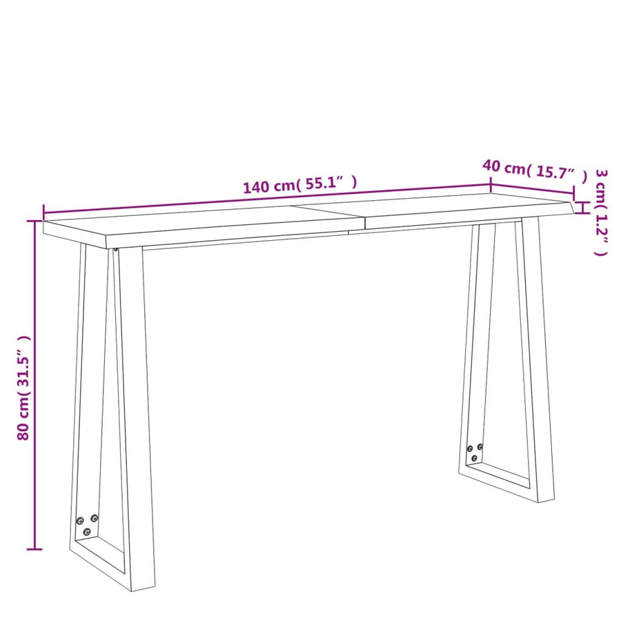 Wandtafel Met Natuurlijke Rand 140X40X80 Cm Massief Acaciahout 140 x 40 x 80 cm