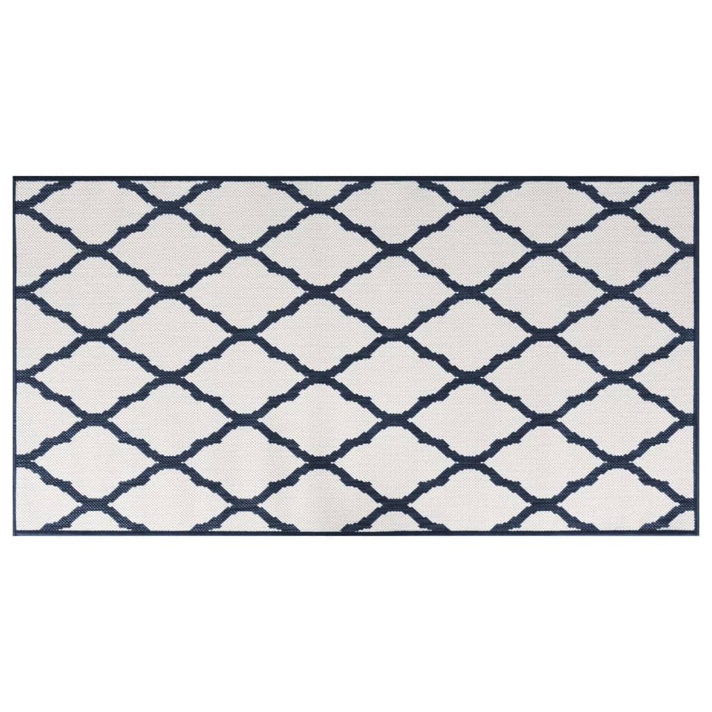Buitenkleed Omkeerbaar 80X150 Cm Marineblauw En Wit