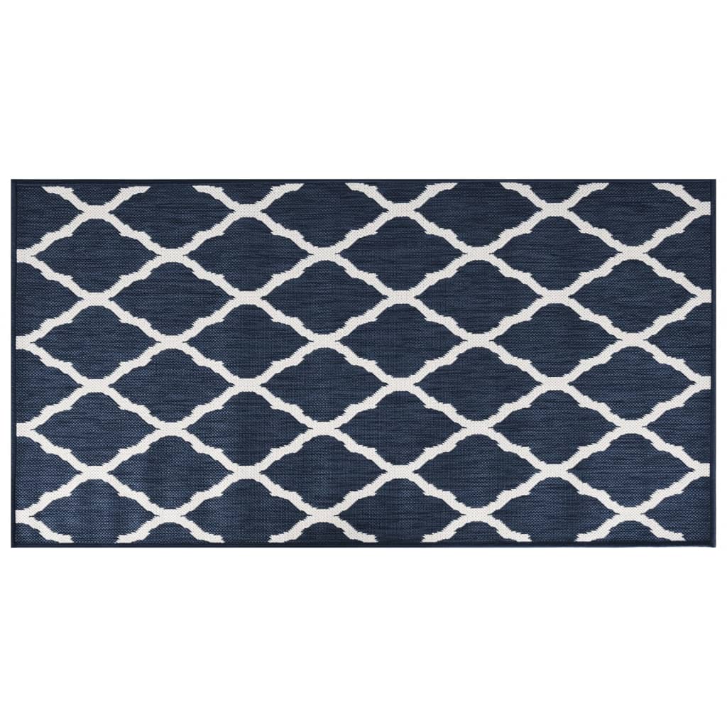 Buitenkleed Omkeerbaar 80X150 Cm Marineblauw En Wit