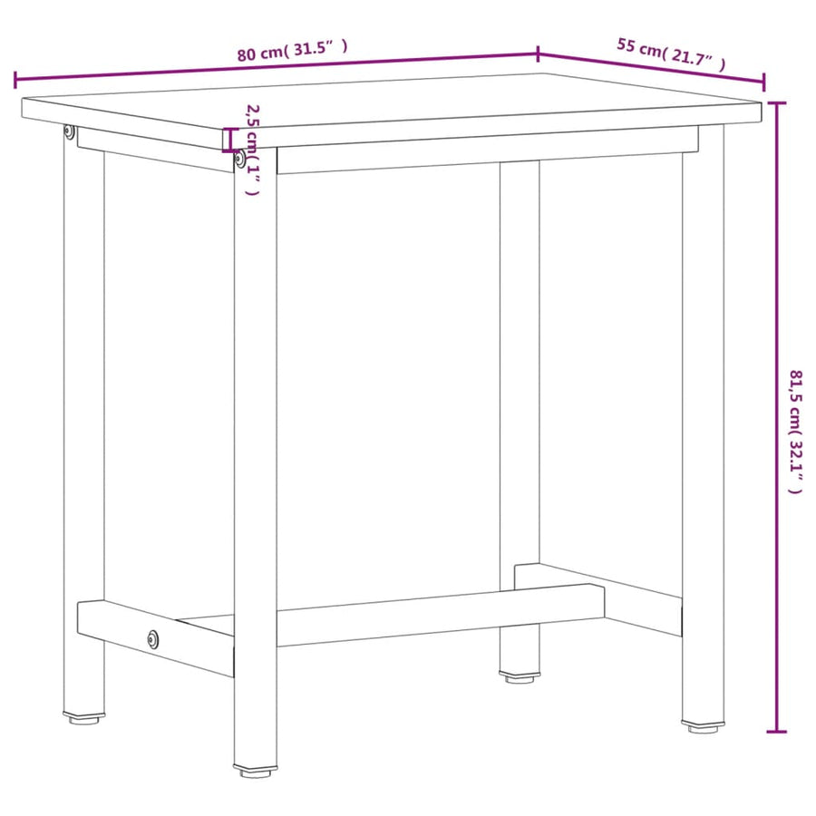 Werkbank 80x55x81,5 cm massief beukenhout en metaal 80 x 55 x 81.5 cm