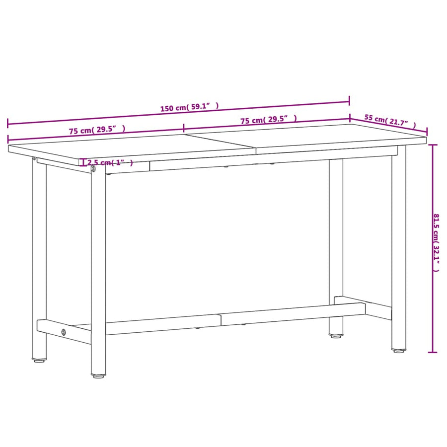 Werkbank 150x55x81,5 cm massief beukenhout en metaal 150 x 55 x 81.5 cm