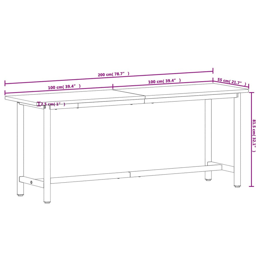Werkbank 200x55x81,5 cm massief beukenhout en metaal 200 x 55 x 81.5 cm