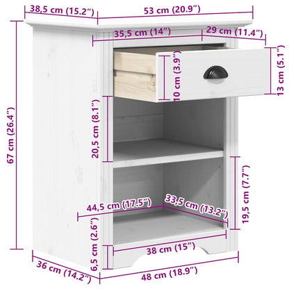 Nachtkastje BODO 53x38,5x67 cm massief grenenhout wit