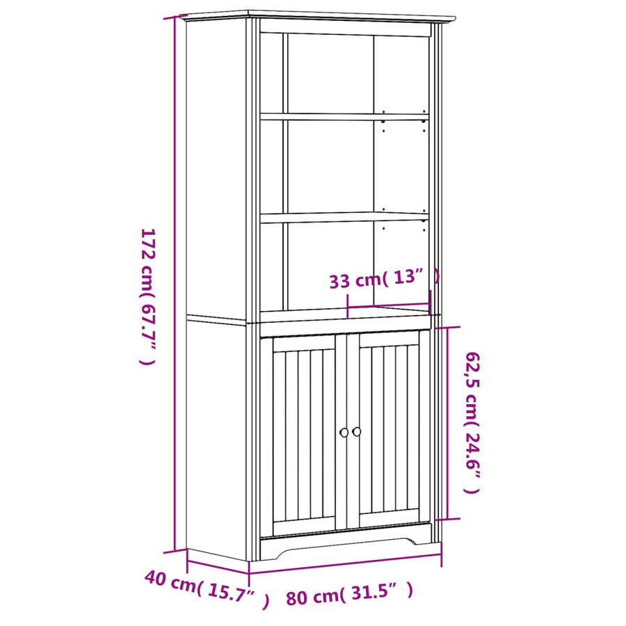Boekenkast Bodo 80X40X172 Cm Massief Grenenhout Wit