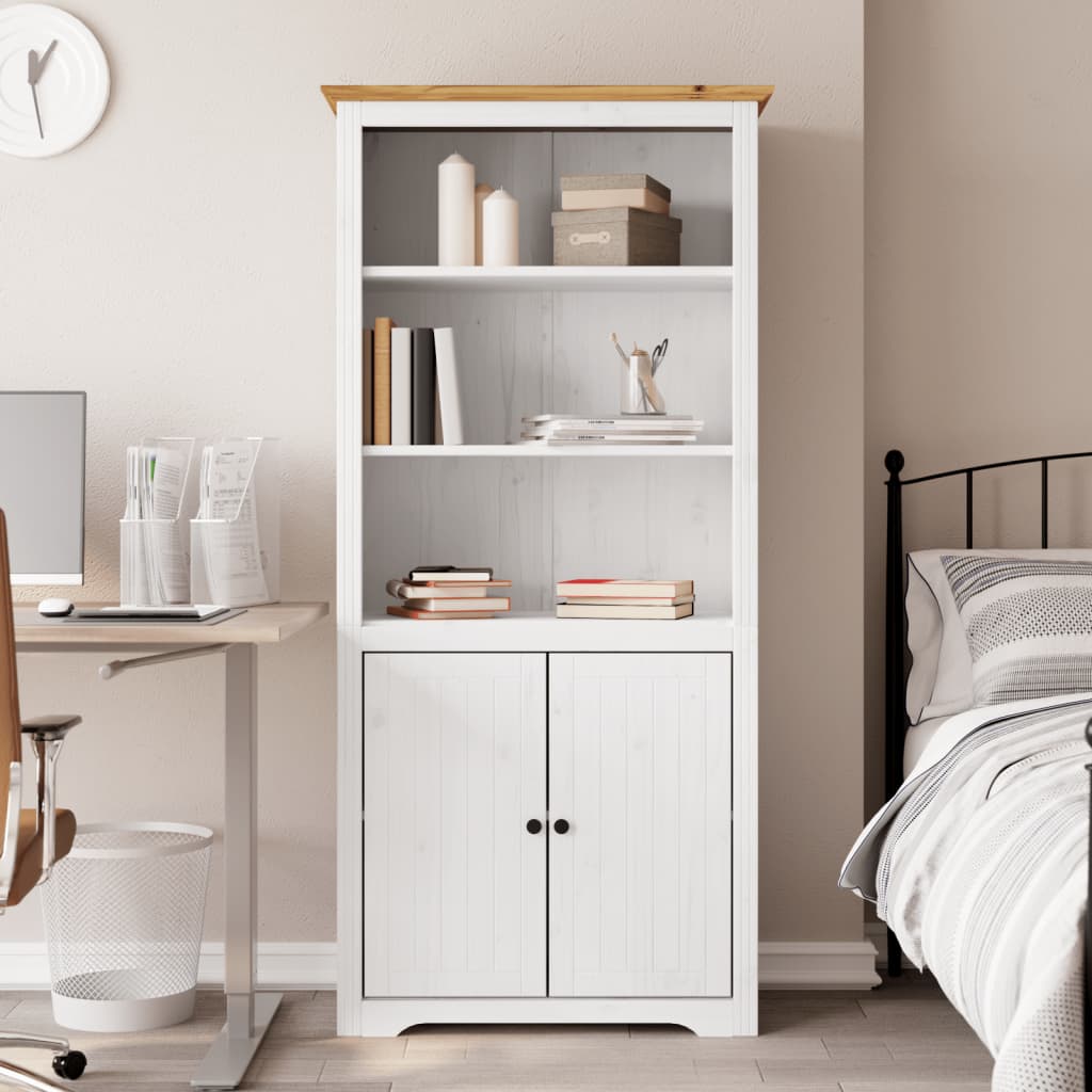 Boekenkast Bodo 80X40X172 Cm Massief Grenenhout Wit En Bruin