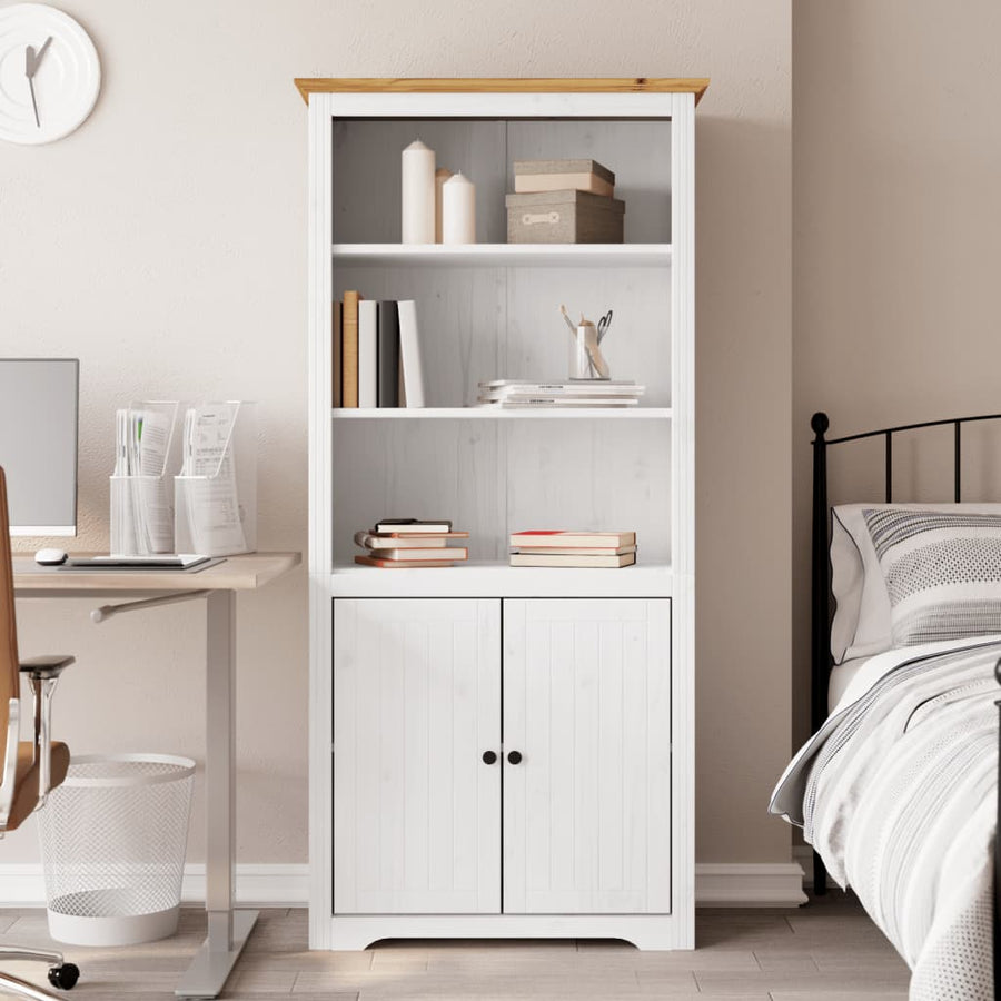 Boekenkast Bodo 80X40X172 Cm Massief Grenenhout Wit En Bruin