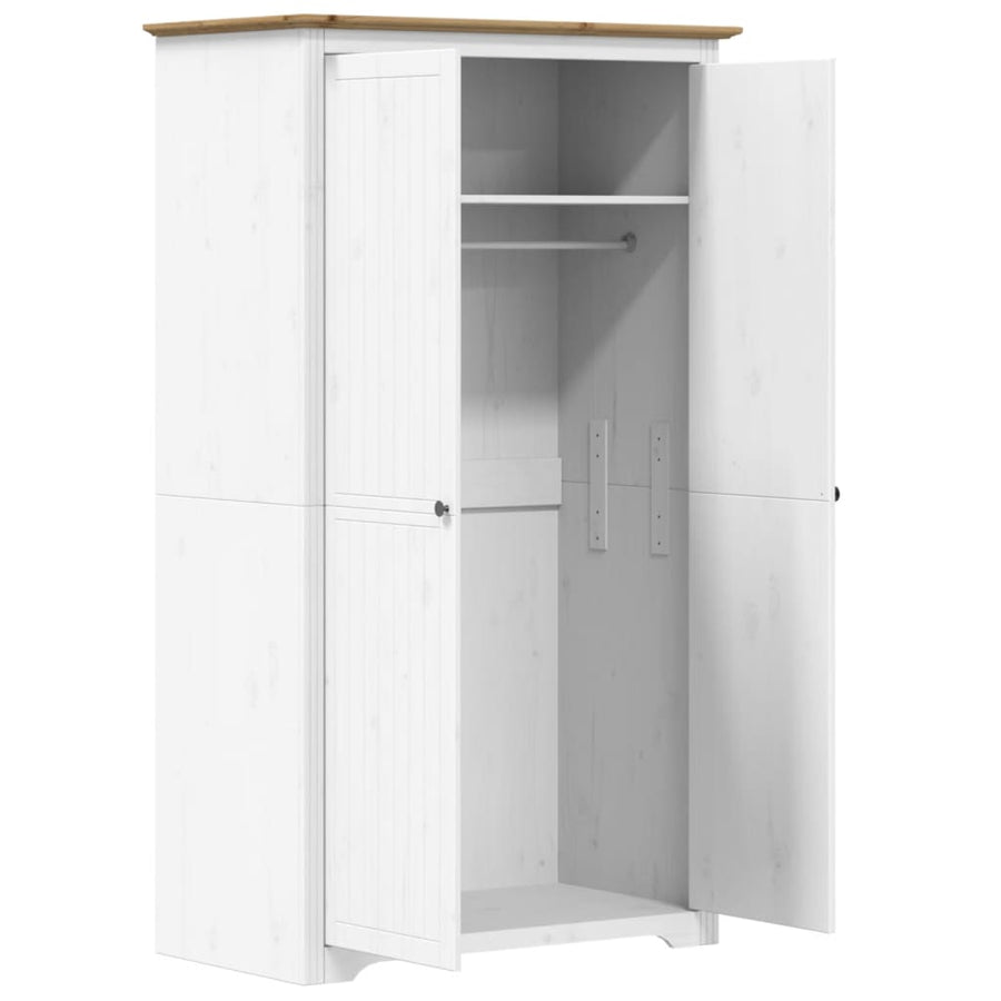 Kledingkast Bodo 99X53,5X173 Cm Massief Grenenhout Wit Bruin Wit