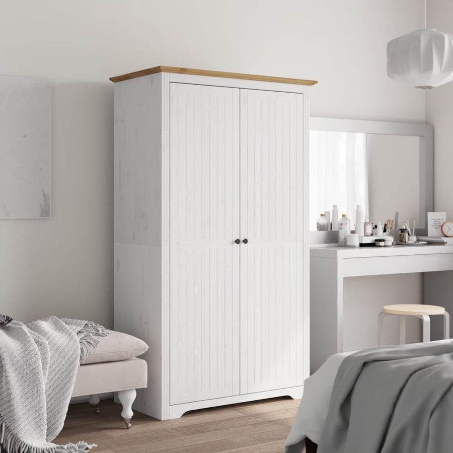 Kledingkast Bodo 99X53,5X173 Cm Massief Grenenhout Wit Bruin Wit