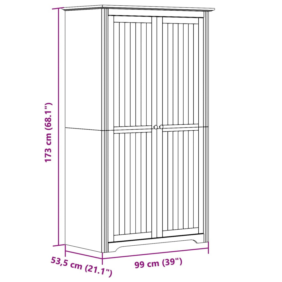 Kledingkast Bodo 101X52X176,5 Cm Massief Grenenhout Grijs 101 x 52 x 176.5 cm