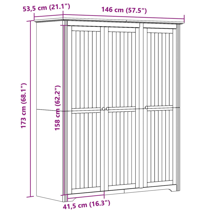 Kledingkast Bodo 5,5X52X76,5 Cm Massief Grenenhout 151.5 x 52 x 176.5 cm Wit