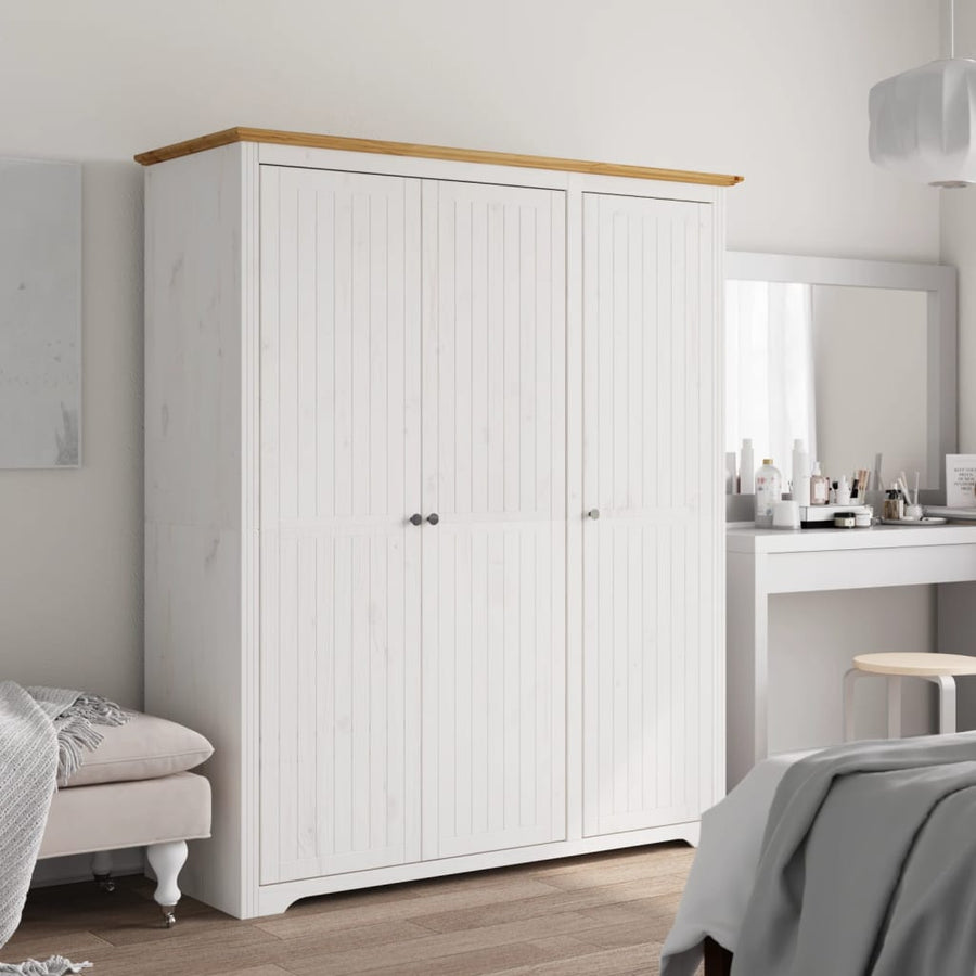 Kledingkast Bodo 151,5X52X176,5 Cm Massief Grenenhout Wit Bruin