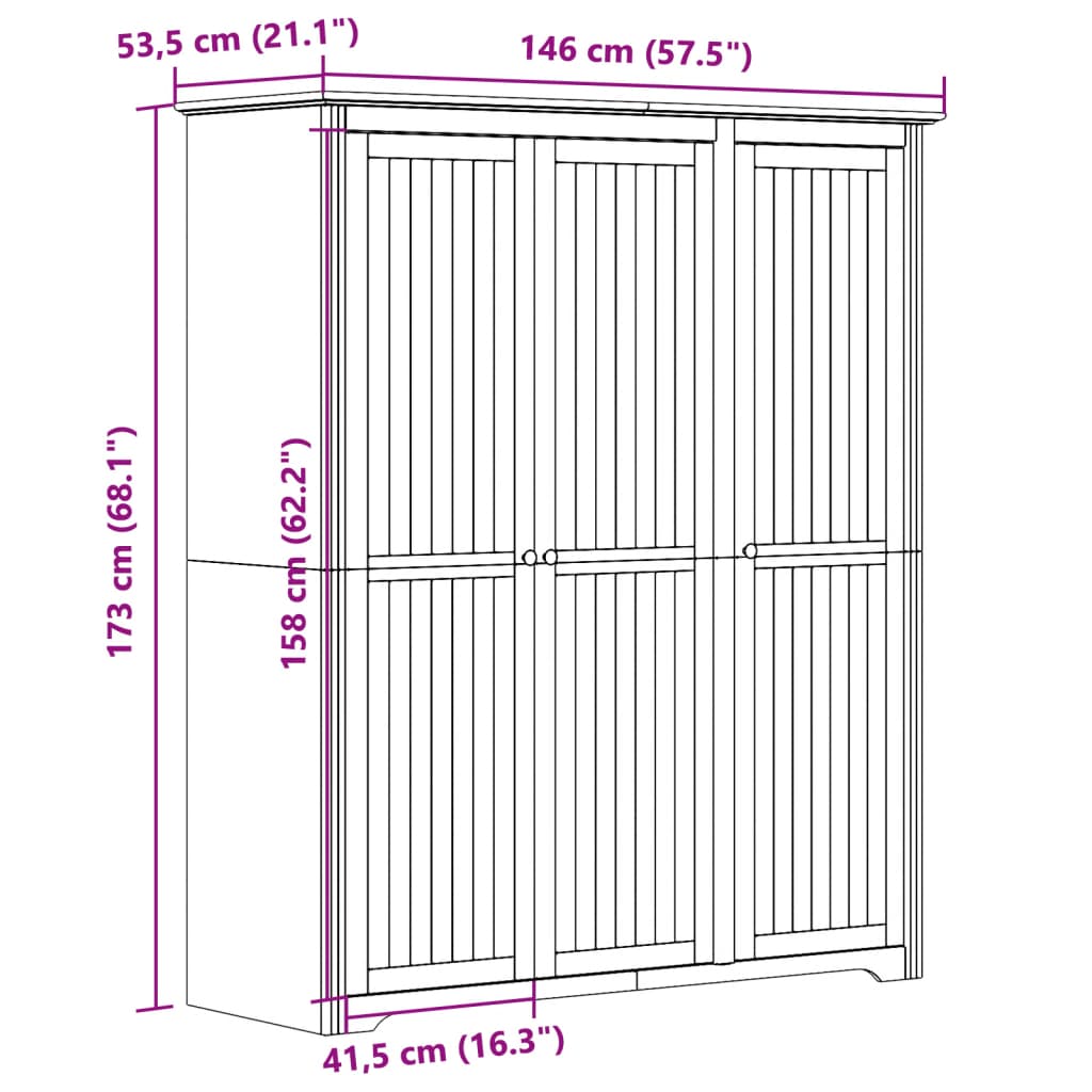 Kledingkast Bodo 5,5X52X76,5 Cm Massief Grenenhout 151.5 x 52 x 176.5 cm Grijs