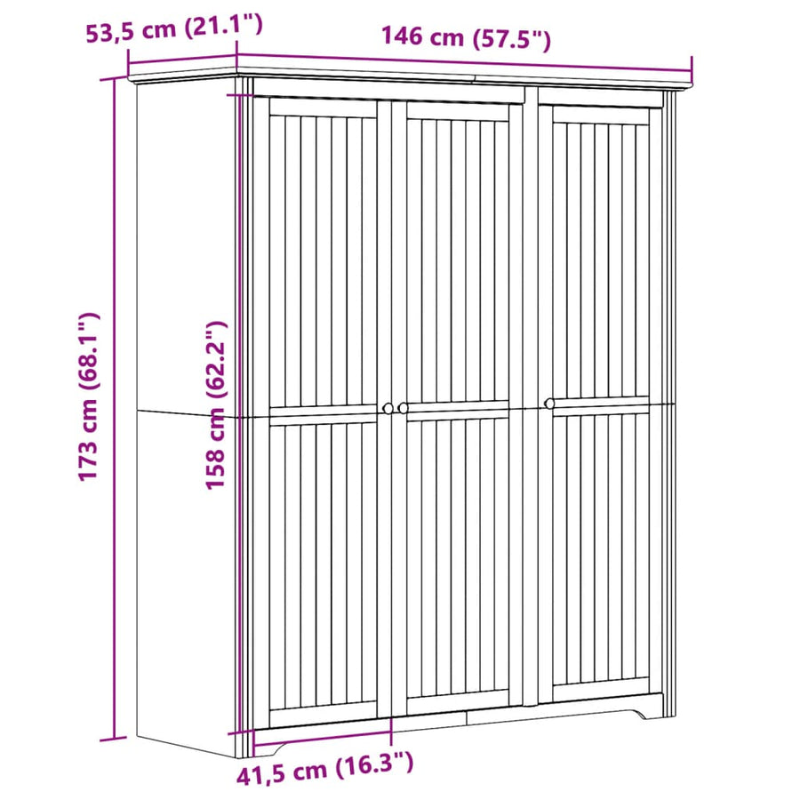 Kledingkast Bodo 5,5X52X76,5 Cm Massief Grenenhout 151.5 x 52 x 176.5 cm Grijs