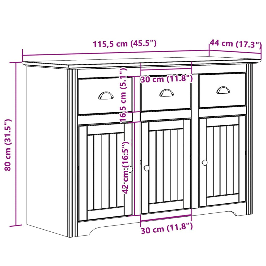 Dressoir Bodo 115,5X44X80 Cm Massief Grenenhout Wit Grijs