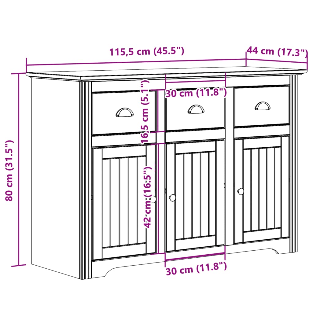 Dressoir Bodo 115,5X44X80 Cm Massief Grenenhout Wit En Bruin Grijs