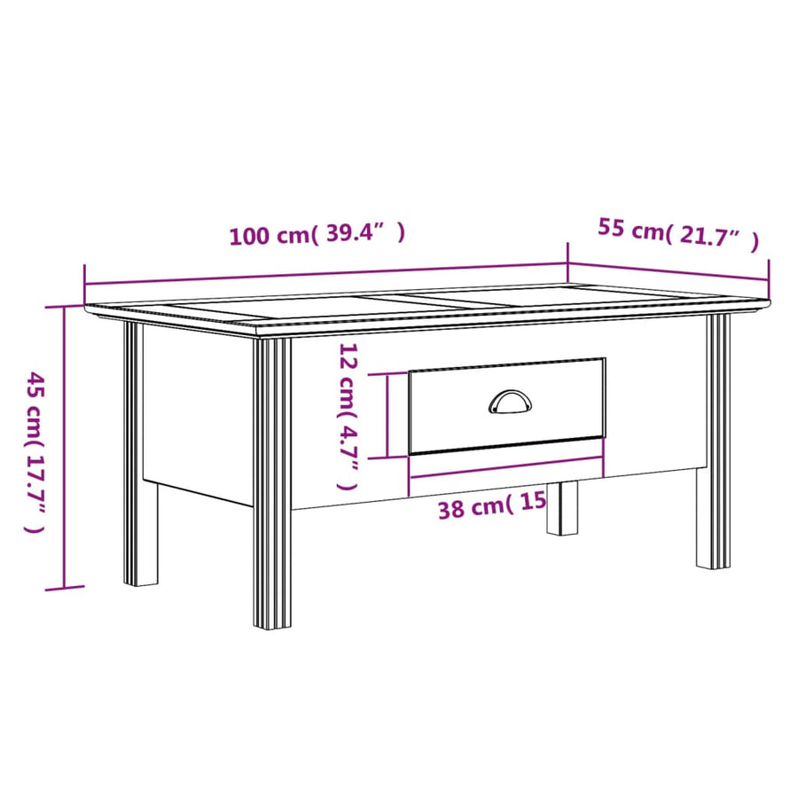 Salontafel Bodo 00X55X45 Cm Massief Grenenhout Wit En Bruin