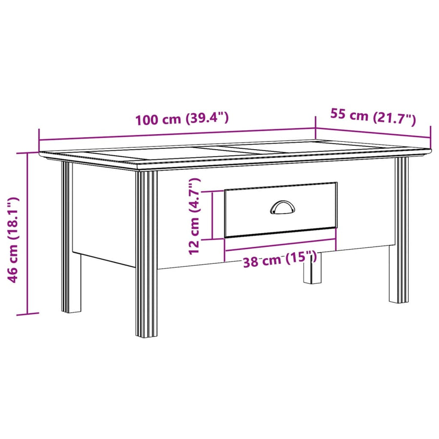 Salontafel Bodo 100X55X46 Cm Massief Grenenhout Grijs
