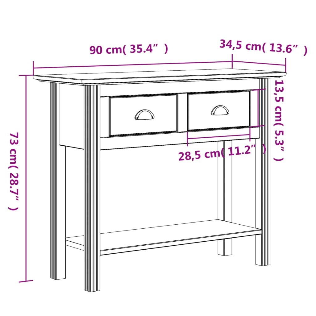 Wandtafel Bodo 90X34,5X73 Cm Massief Grenenhout Bruin