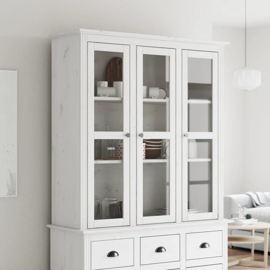 Kast Met Glazen Deuren Bodo Massief Grenenhout Wit
