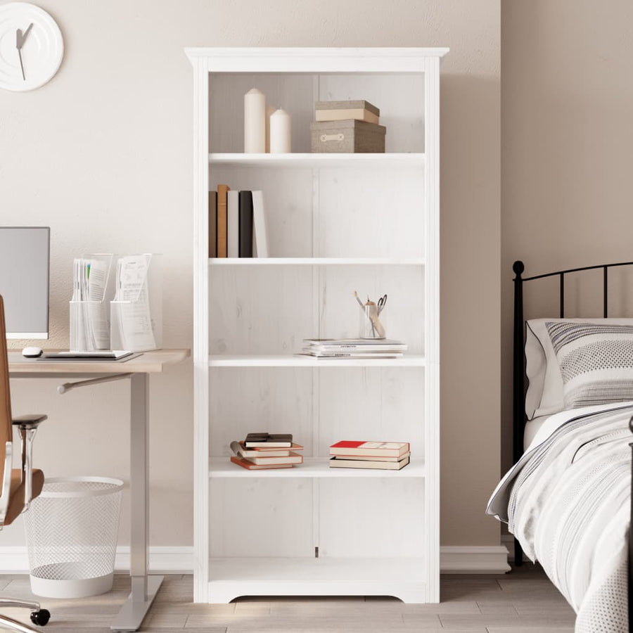 Boekenkast 5-Laags Bodo 80X38X180 Cm Massief Grenenhout Wit