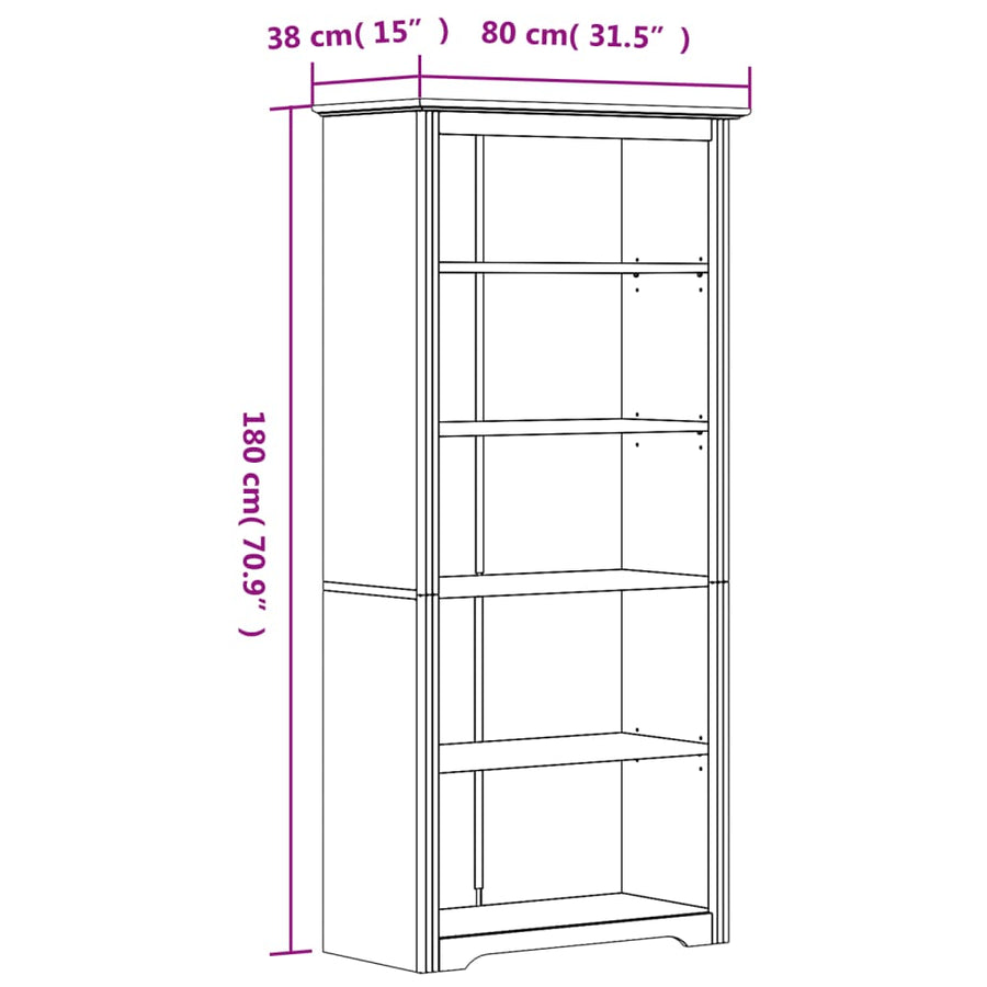 Boekenkast 5-Laags Bodo 80X38X180 Cm Massief Grenenhout Bruin
