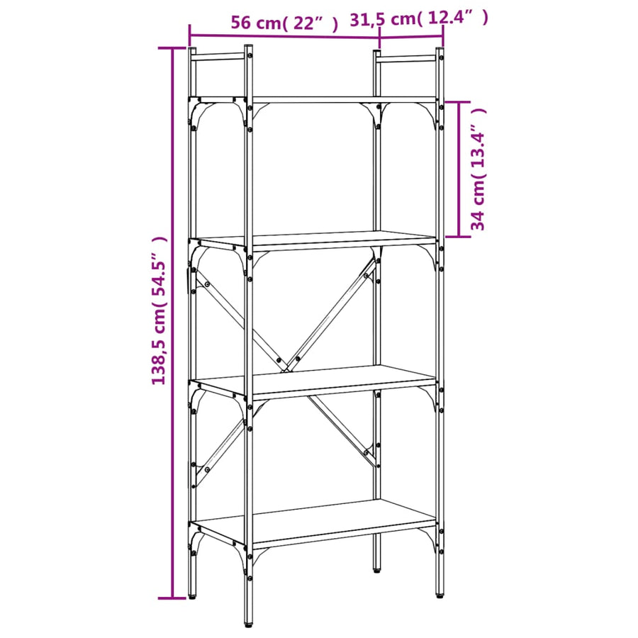 Boekenkast 4-Laags 56X31,5X138,5 Cm Bewerkt Hout Gerookt Eiken