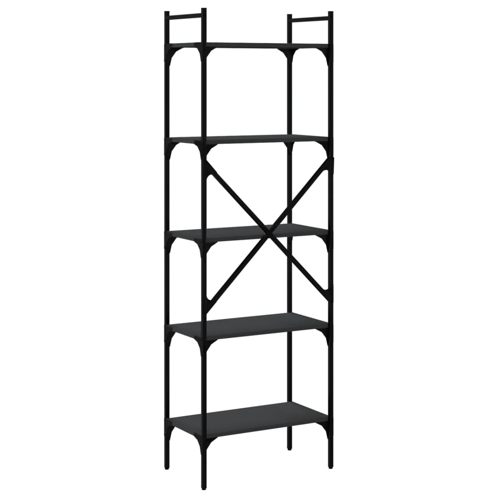 Boekenkast 5-Laags 56X31,5X174 Cm Bewerkt Hout Zwart