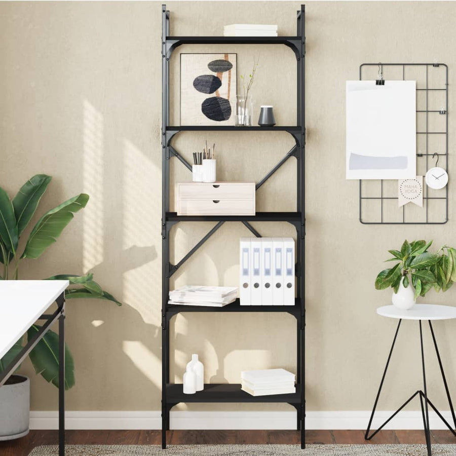 Boekenkast 5-Laags 56X31,5X174 Cm Bewerkt Hout Zwart