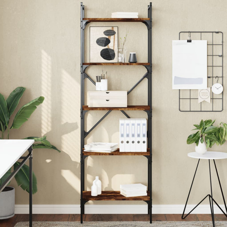 Boekenkast 5-Laags 56X31,5X174 Cm Bewerkt Hout Gerookt Eiken