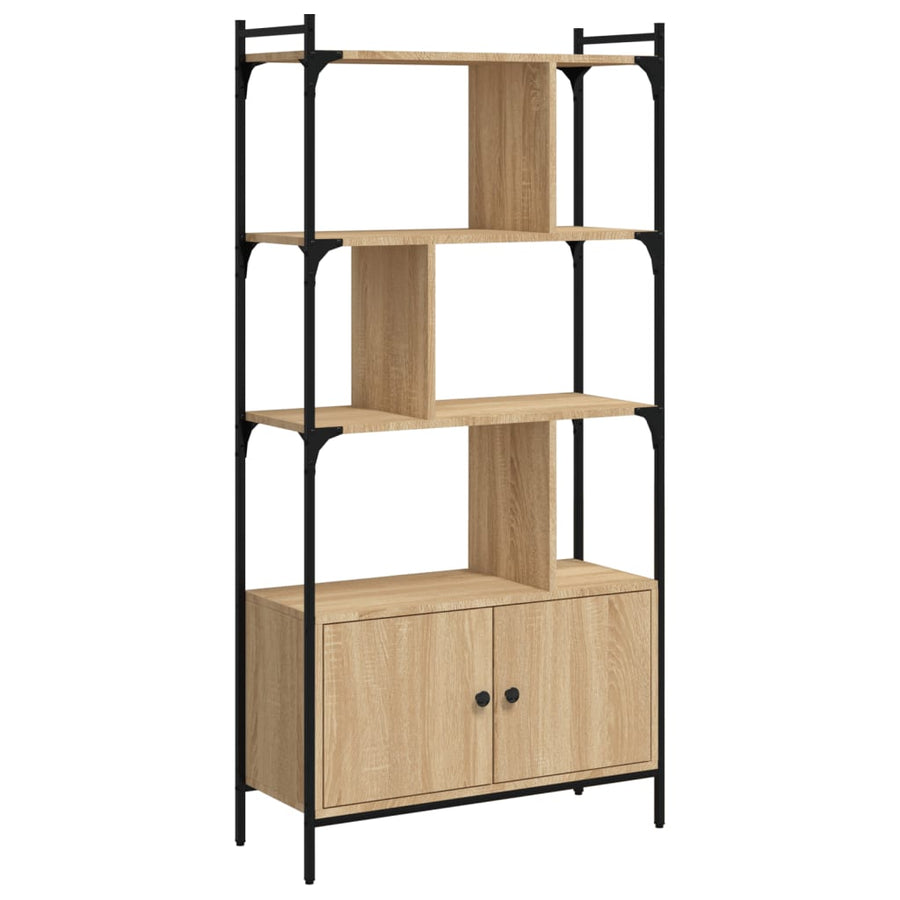 Boekenkast Met Deuren 76,5X30X154,5 Cm Hout Sonoma Eikenkleurig