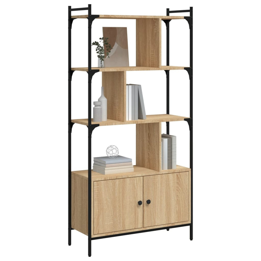 Boekenkast Met Deuren 76,5X30X154,5 Cm Hout Sonoma Eikenkleurig