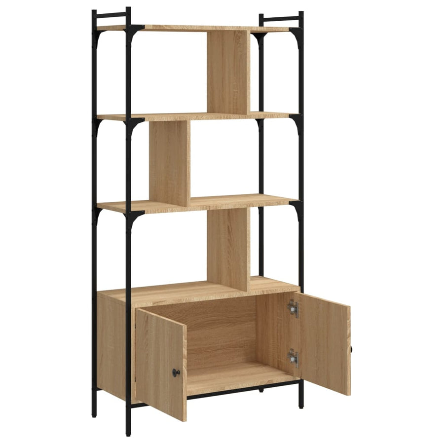 Boekenkast Met Deuren 76,5X30X154,5 Cm Hout Sonoma Eikenkleurig