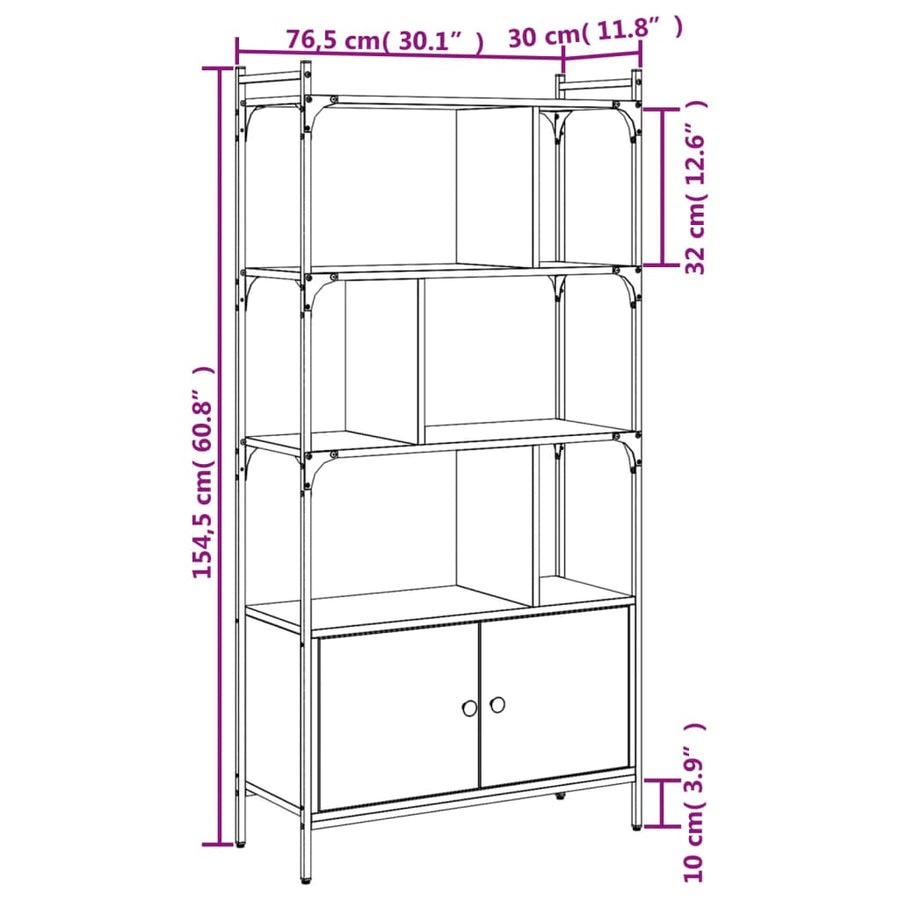 Boekenkast Met Deuren 76,5X30X154,5 Cm Hout Sonoma Eikenkleurig