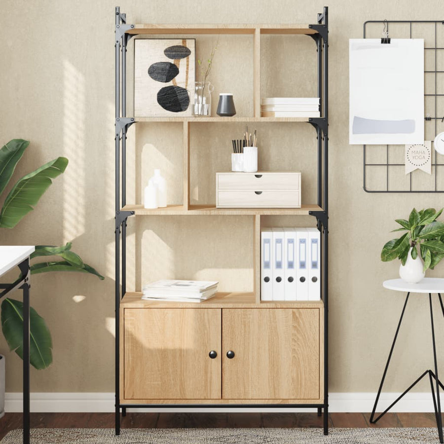 Boekenkast Met Deuren 76,5X30X154,5 Cm Hout Sonoma Eikenkleurig