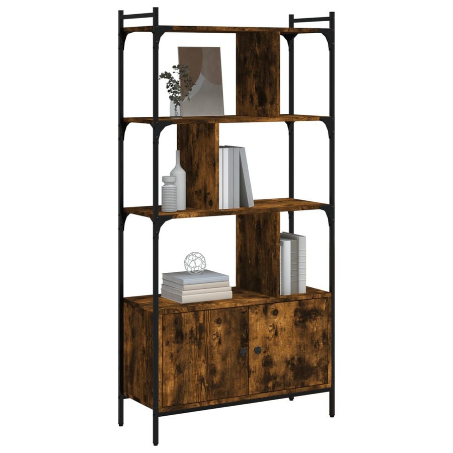 Boekenkast Met Deuren 76,5X30X154,5 Cm Hout Gerookt Eikenkleur