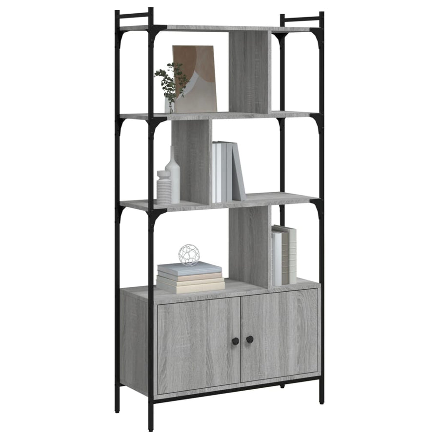 Boekenkast Met Deuren 76,5X30X154,5 Cm Hout Grijs Sonoma Eiken