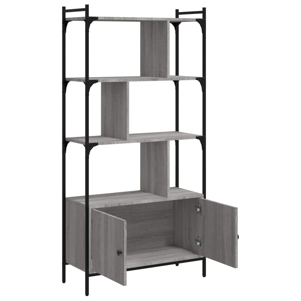 Boekenkast Met Deuren 76,5X30X154,5 Cm Hout Grijs Sonoma Eiken