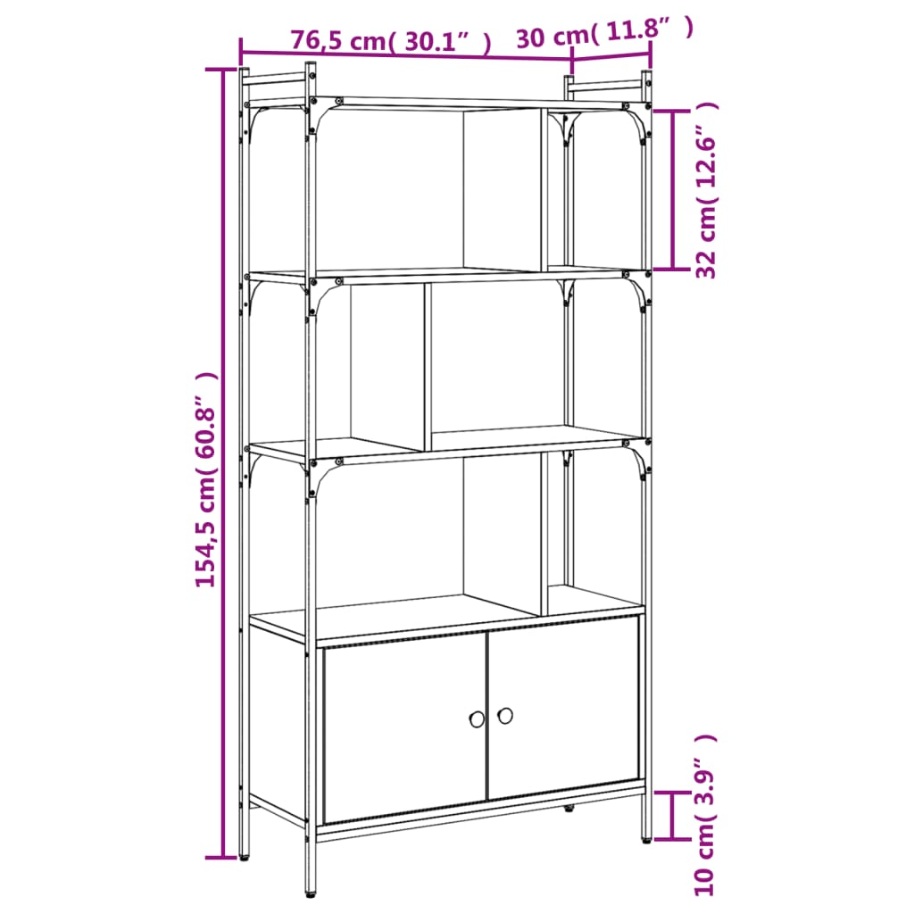 Boekenkast Met Deuren 76,5X30X154,5 Cm Hout Grijs Sonoma Eiken