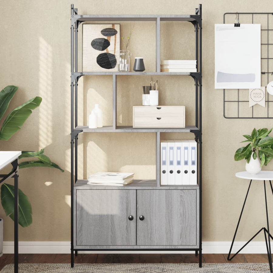 Boekenkast Met Deuren 76,5X30X154,5 Cm Hout Grijs Sonoma Eiken