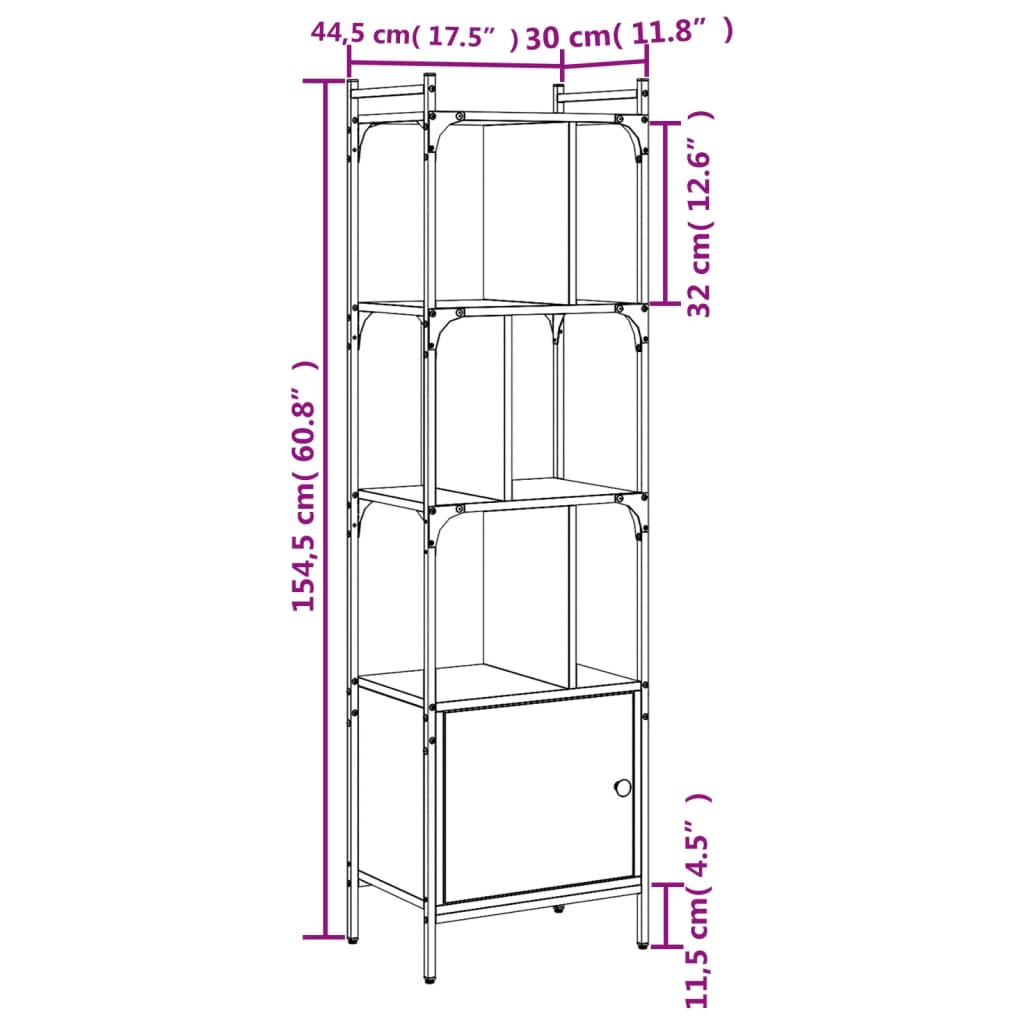 Boekenkast Met Deur 44,5X30X154,5 Cm Hout Grijs Sonoma Eiken