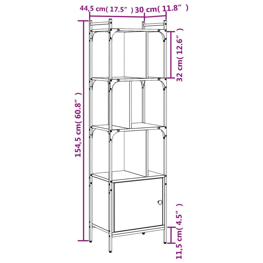 Boekenkast Met Deur 44,5X30X154,5 Cm Hout Grijs Sonoma Eiken