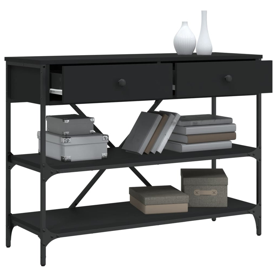 Wandtafel Met Lades En Schappen Bewerkt Hout Zwart